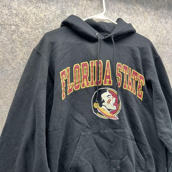 Champion Sweater Men Medium Black Hooded Pocket Florida State Seminoles Pullover - Picture 6 of 12